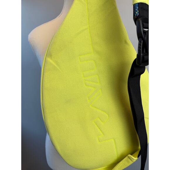 KAVU Rope Sling Bag Lime Neon Yellow Canvas Crossbody Rope Strap Multi Pocket - Picture 3 of 7